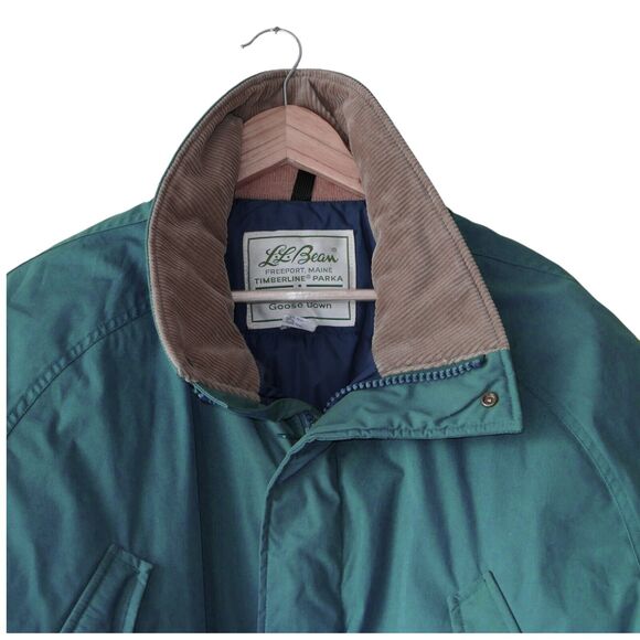 Vintage L.L. Bean Sz XL Goose Down Timberline Parka Teal Barn Jacket Corduroy - Picture 6 of 16